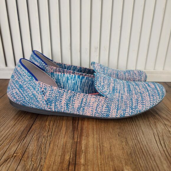 Rothy's The Loafer Womens Sz 7.5 Turquoise Melange Knit Flats Slip On Shoes Low - Picture 1 of 9